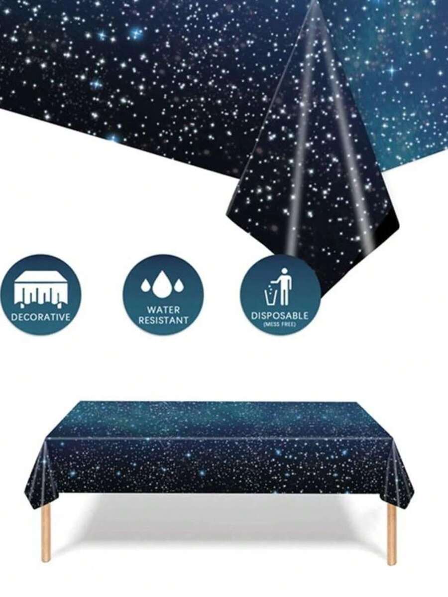 1 件 137x274cm 太空桌布,塑料星系桌布装饰,适用于太空星主题派对、生日派对和家居装饰、派对用品、星夜装饰 - 藍色 - 查看 1