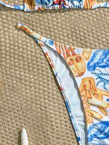 Swim Mod Swimsuits For Woman Summer Beach Floral Print Halter Triangle Bikini Set - Multicolor - View 5