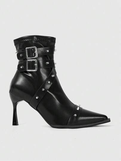 Grunge Punk Women's Black Closed Toe High Heel Shoes - Gothic, Punk Rock, Formal, Work Pumps With Thin Stiletto Heel And Buckle Strap, Sexy Party And Dress Shoes, Halloween