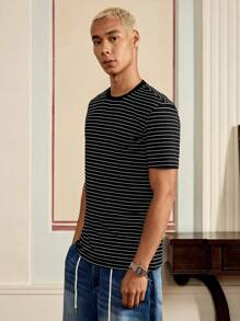 SWAVVY Men T-Shirts Fit Crew Neck Drop Shoulder Short Sleeve Casual Vintage Summer Polyester Tee - Black - View 5