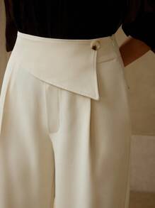 MOTF PREMIUM 不对称腰身阔腿西装裤 - 杏色 - 查看 2