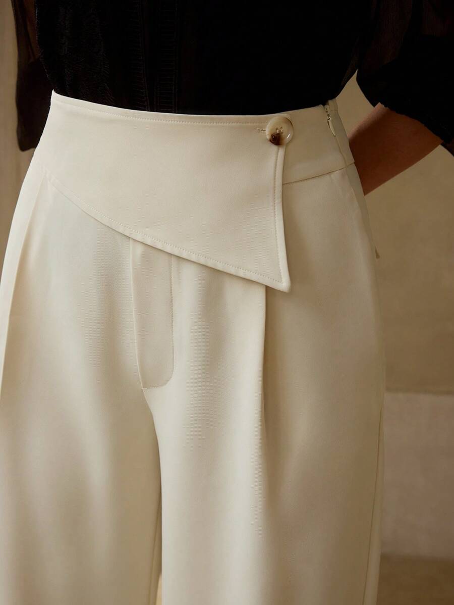 MOTF PREMIUM 不对称腰身阔腿西装裤 - 杏色 - 查看 2