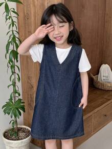 Dazy Kids 年轻女孩休闲宽松韩版水洗牛仔连衣裙，女孩夏季服装