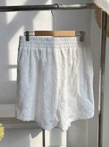 Comfortcana Plus Size Women White Embroidered Shorts, Fashionable For Summer - White - View 2