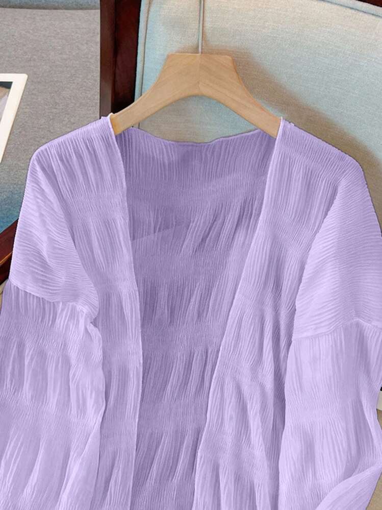 SHEIN New Lightweight French Pleated Sheer Cardigan, Flattering Women Outerwear - Purple - View 5