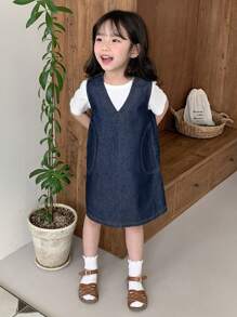 Dazy Kids 年轻女孩休闲宽松韩版水洗牛仔连衣裙，女孩夏季服装