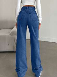 SHEIN Tall Jeans a vita alta a gamba dritta con lavaggio effetto neve per persone di alta statura