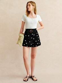 Écloséra Damen lässige Shorts mit Polka Dot Muster und Ringgürtel