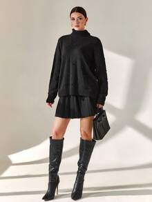 EURMUSE Ensemble deux pièces femme composé d'un pull détaillé de perles et d'une jupe pull plissée