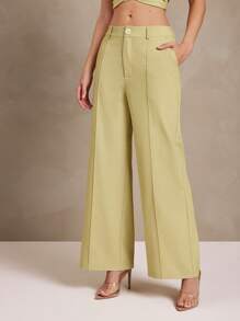 L'Amorae Pantalones acampanados de cintura baja con estampado de billetes antiguos para oficina - Verde - Ver 4