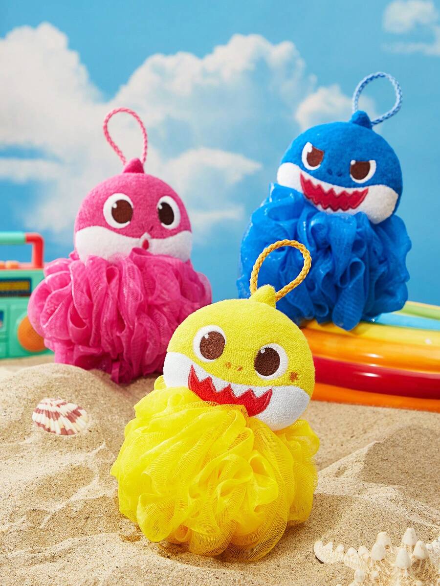 BABY SHARK X SHEIN 1个儿童沐浴海绵，3D卡通造型，带挂钩，适合居家旅行使用，男女通用，夏季、春季、海滩、度假皆宜 - 彩色 - 查看 1