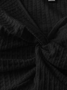 SHEIN Essnce 大码女装春夏时尚休闲性感舒适日常纹理面料 V 领修身扭纹无袖上衣，外出上衣，波西米亚风，伊比沙岛风，海滩度假风，欧洲夏季，夏威夷狂欢上衣 - 黑色 - 查看 5