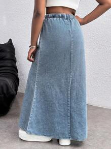 Tween Girl Y2k Casual Soft Boho Drawstring Waist Loose Fit Denim Long Skirt , Spring/Summer ,Beach For Tween Girl, Streetwear - Medium Wash - View 3