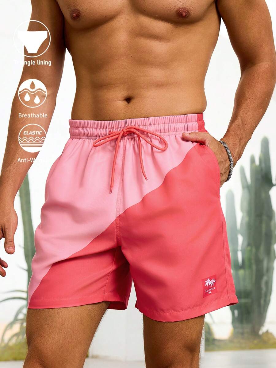 Zalmeno Men's Two-Tone Drawstring Waist Slanted Pocket Beach Shorts, Summer - Multicolor - View 1