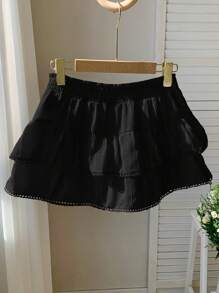 Comfortcana 常规款黑色编织拼布蕾丝休闲女裙 - 黑色 - 查看 2