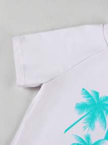 SHEIN 男童两件套泳衣套装，印花上衣和随机图案印花下装 - 青碧色 - 查看 5