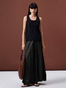 Ontre 2026春夏女士纹理休闲长裙，适合情人节、婚礼季等场合，设计感十足，复古风，都市时尚，简约潮流，舒适优雅，教师节佳选。 - 黑色 - 查看 7