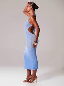 MUSERA 挂脖钩针轻质针织吊带修身渐变色长裙伊比沙岛性感度假春夏节日狂欢沙滩装婚礼宾客 - 藍色 - 查看 2