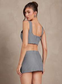 L'Amorae Top scurt elegant pentru femei, fără mâneci, de vară, pentru lucru, vară, casual, birou, muncă - Gri - Vizualizare 5