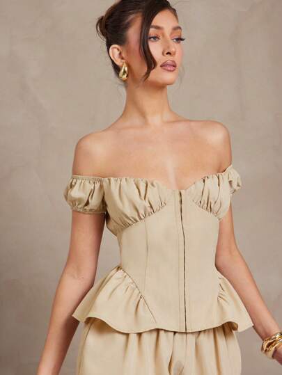 L'Amorae Women Off Shoulder Corset Pinstripe Cute Summer Top Elegant Formal