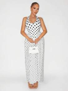 Zolique Vestido vintage assimétrico com decote em V e bolinhas para mulheres, férias de verão