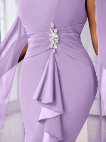 Fleurora Plus Size Women's Spring And Summer Elegant Cape Structured Purple See-Through Formal Evening Dress Four Seasons - Purple - View 6