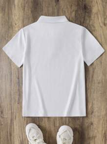 Teen Boys Casual Vacation Comfort American Collegiate Letter Printed Polo Shirt, Stylish & Versatile - White - View 2