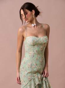Enchnt Váy maxi lá sen họa tiết hoa xanh lá cây lãng mạn mùa xuân/hè dành cho nữ, thích hợp cho kỳ nghỉ, ngọt ngào và thanh lịch cho kỳ nghỉ, hẹn hò, ngày lễ, tiệc tùng, lễ tốt nghiệp và khách dự tiệc cưới, bãi biển, váy dạ hội, váy mùa hè cho nữ, quần áo mùa hè, váy thanh lịch cho tiệc tùng, quần áo Bohemian - màu xanh lá - Xem 2