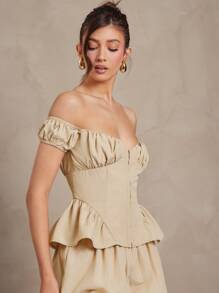 L'Amorae Women Off Shoulder Corset Pinstripe Cute Summer Top Elegant Formal - Multicolor - View 4