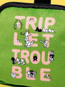 TOM & JERRY X SHEIN Portofel verde multifuncțional cu grafică de desene animate, cu cataramă de și buzunar cu fermoar, geantă de colectare și depozitare a monedelor, potrivit atât pentru bărbați, cât și pentru femei