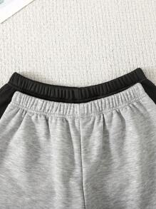 2pcs Tween Girls Casual Solid Color Knit Wide Leg Shorts Set