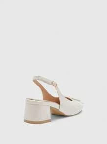 CUCCOO BIZCHIC Women's Fashion Beige Classic Bow Backstrap Flat Shoes, Suitable For Commuting, Dating, Party, Holiday, Casual Thick Heel Backstrap Flats