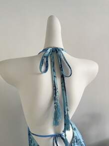 Sweetra Vestido sexy con estampado simple y espalda descubierta para mujeres