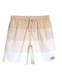 Manfinity Swimmode Shorts de baño de hombre con cordón y estampado de vacaciones en la playa