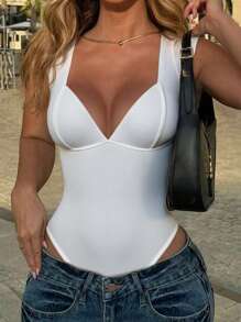 INAWLY Sexy Slim-Fit Plunging Neckline Bodysuit