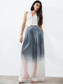 Aveloria Affinna Blue Ombre Flocked Texture Special Fabric High-End Design Loose Casual Versatile Wide Leg Semi-Sheer Women Long Pants Fall Cloth For Women