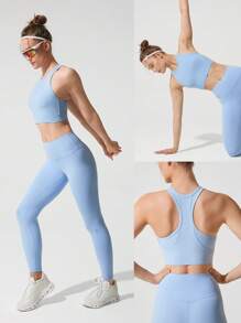 GLOWMODE FeatherFit™-Sculpt Glow Hard Compressive Reflective Back Removable Cups Racerback Active Crop Top Sports Bra Medium Impact Running Jogging Workout Gym Training Active