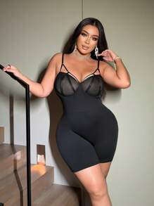 Flirla Mono ajustado de talla grande sexy con aros de acero para fiesta, mono de Body ceñido - Negro - Ver 4