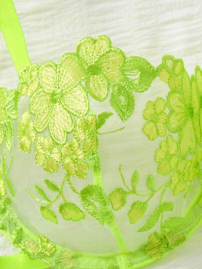 Neon Lime Geborduurde Bow Ladies Verleidelijke Lingerie Set view 4