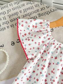 SHEIN 2 件套女婴幼儿/新生儿（0-3 岁）春夏休闲碎花盖袖衬衫和阔腿裤套装