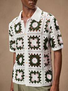 AKNOTIC Business Casual 男士手工编织秋季毛衣，时尚修身短袖白色开衫，适合夏季、度假、休闲装、派对、情侣装、礼物、学校 - 白色 - 查看 6