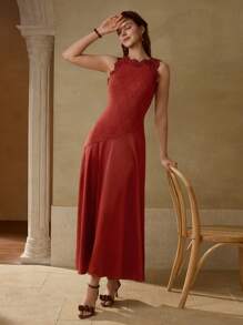 MOTF PREMIUM APPLIQUES A-LINE SLIM FIT DRESS - Redwood - View 2