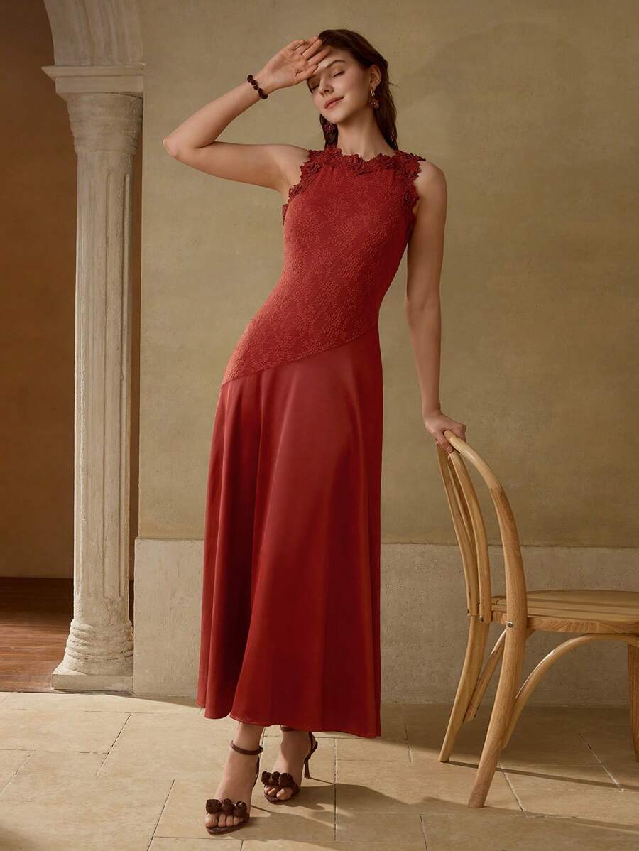 MOTF PREMIUM APPLIQUES A-LINE SLIM FIT DRESS - Redwood - View 2