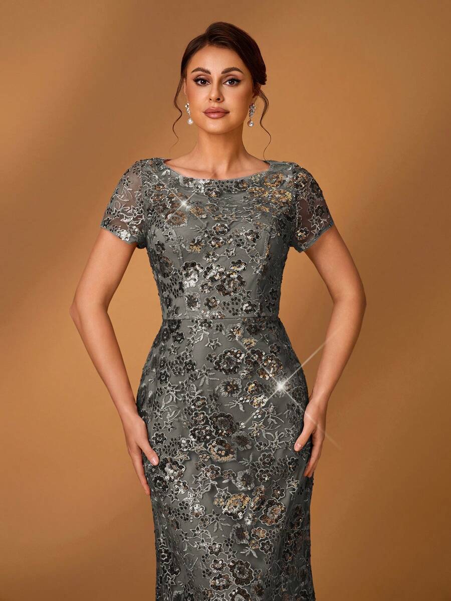 Serin Elegant, Luxurious, Romantic Beaded Embroidered Round Neck, Fluted Sleeve, A-Line Hem Dress, Suitable For Evening Party, Banquet, Music Festival, Dating, Vacation, Wedding, Bridal Mother Dress, Spring/Summer