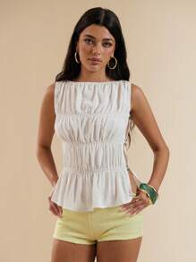 SHEIN BAE Top de tirantes con detalles de cuentas y recortes laterales, top de tirantes ajustado y sexy con cuentas, ideal para verano, vacaciones en la playa, resort en Italia, Ibiza - Blanco - Ver 5