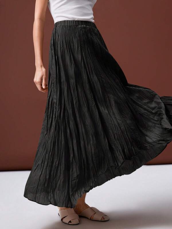 Ontre Pleated Textured Minimalist Fashion Casual Skirt, Suitable For Summer, Women's Resort, Country Music Festival, Office Business Casual Wear