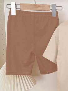 SHEIN Leap Crew 2 件套青少年女孩休闲纯色短袖 T 恤和短裤套装，夏季 - 彩色 - 查看 4