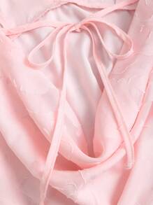 Sweetra Vestido corto sin mangas con espalda abierta, cuello con lazo y diseño calado en chifón rosa, refrescante para primavera/verano