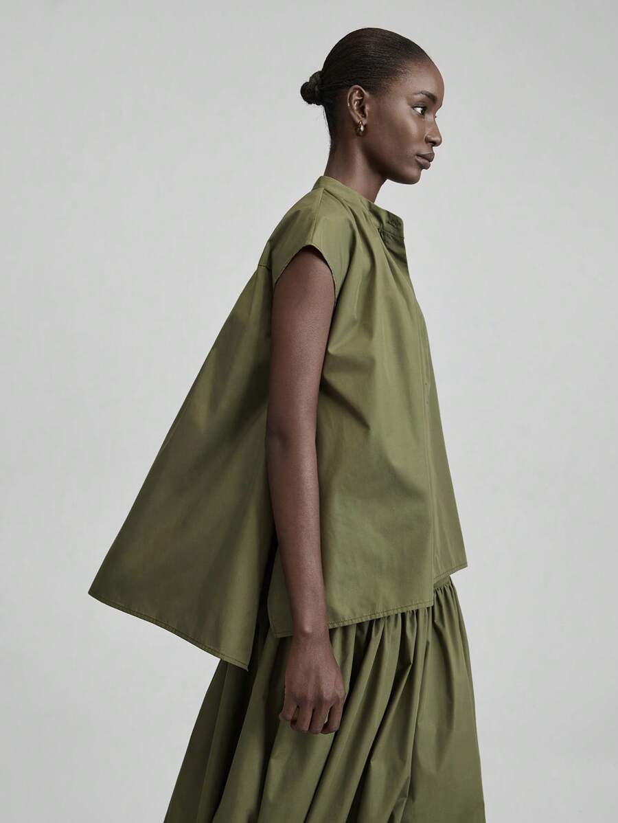 Ontre 2025春夏简约纯色宽松纽扣半开领衬衫，百搭假日、海滩、派对、休闲上衣、节日