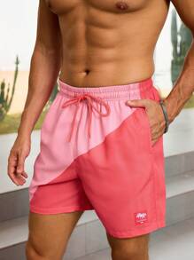 Zalmeno Men's Two-Tone Drawstring Waist Slanted Pocket Beach Shorts, Summer - Multicolor - View 6